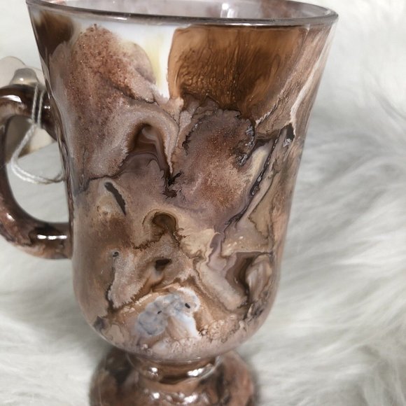 Coffee Cup Hand Painted Brown Pearl Swirls Glass - Picture 8 of 10